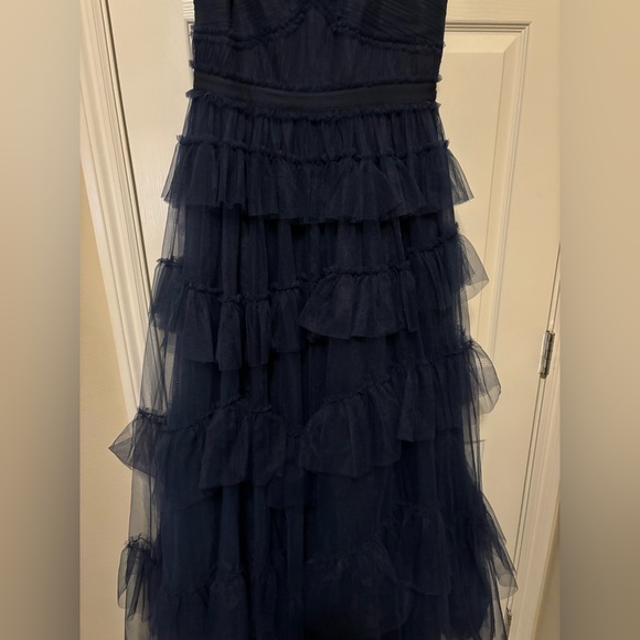 BCBGMAXAZRIA Evening Ruffled Gown, navy tiered tulle - Picture 6 of 13